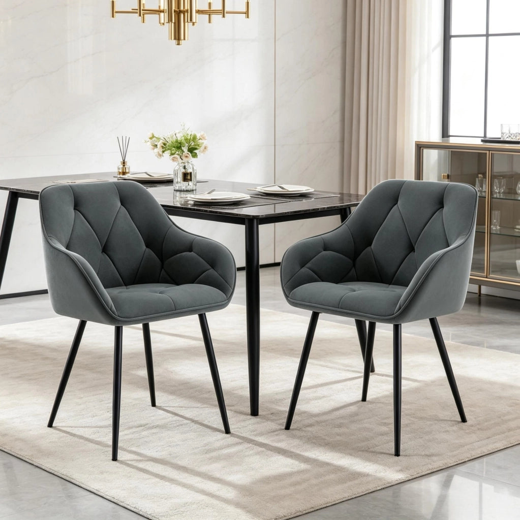Set di 2 sedie da pranzo in velluto grigio scuro