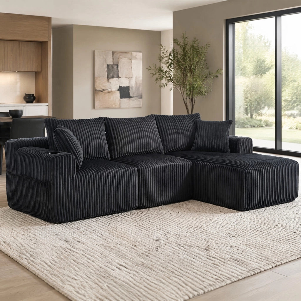 DIVANO Modulare con Chaise Longue e 2 Posti 257x90-160x62 cm Grigio