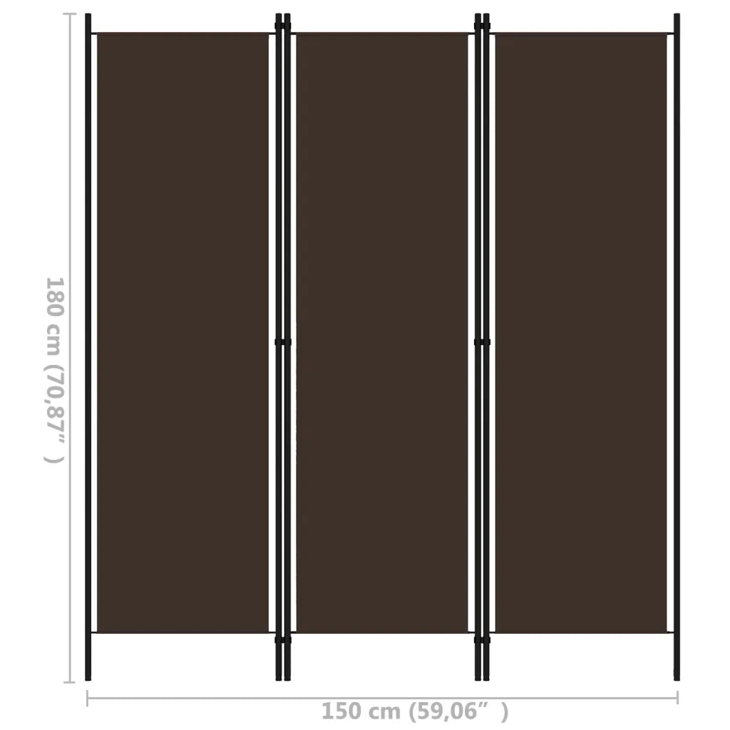 Paravento 3 Pannelli-Divisorio Marrone 150x180 cm