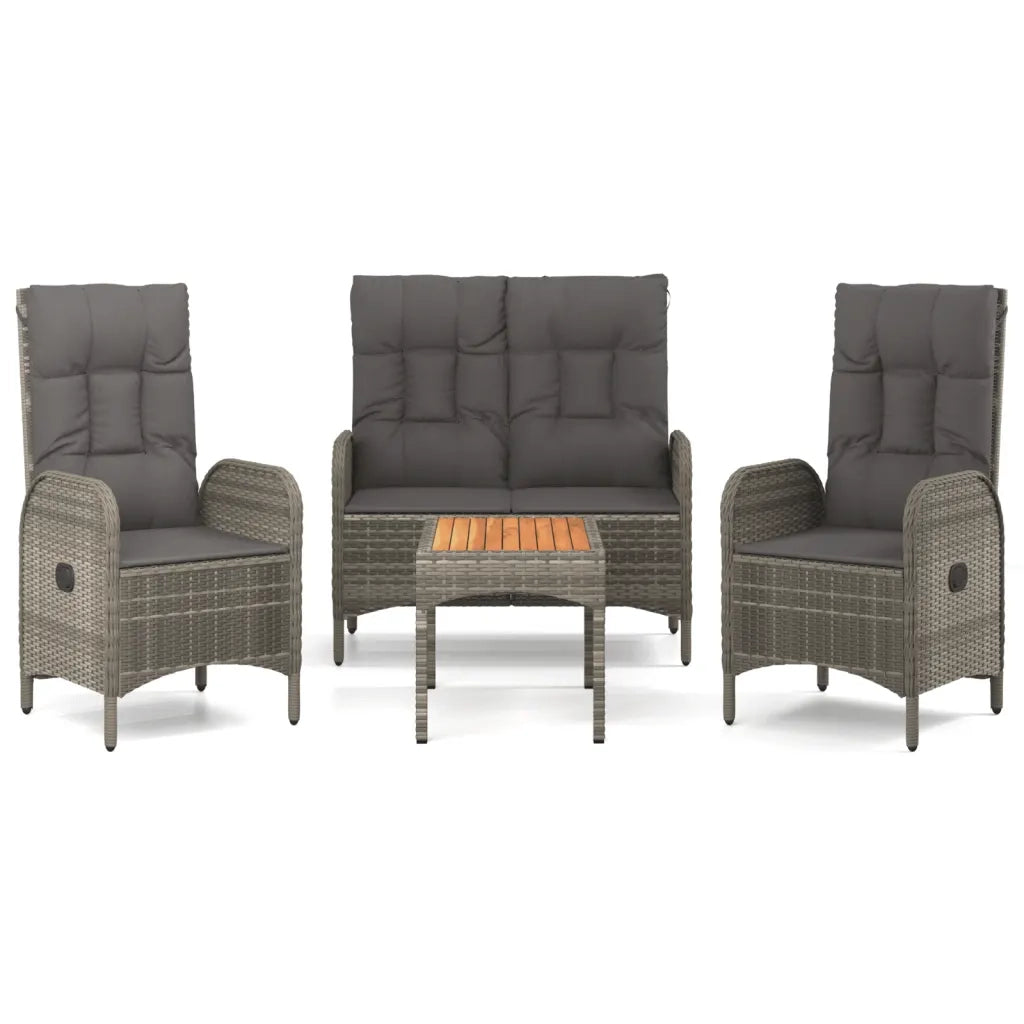 Set da Pranzo da Giardino 4 pz con Cuscini in Polyrattan Grigiocod mxl 76462