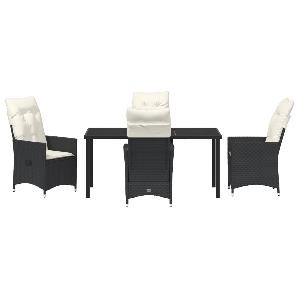 Set da Pranzo da Giardino 5 Pezzi con Cuscini in Rattan Nero