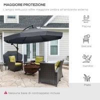 Ombrellone da Giardino 3x3 m con Zanzariera, Apertura a Manovella e Base a Croce, Grigio Scuro