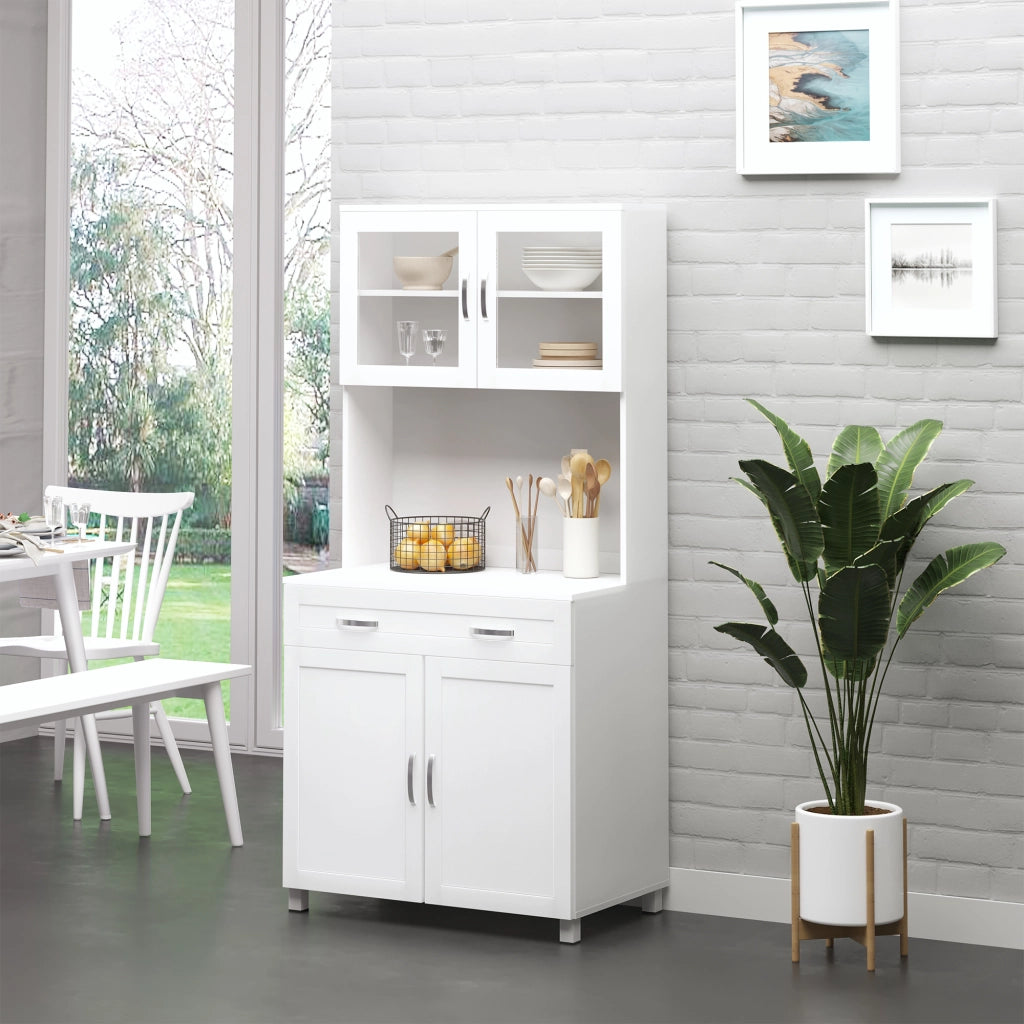 Mobile Cucina con Armadietti e Ante in Vetro ¨C zephmum ¨C Bianco 80x48x170 cm