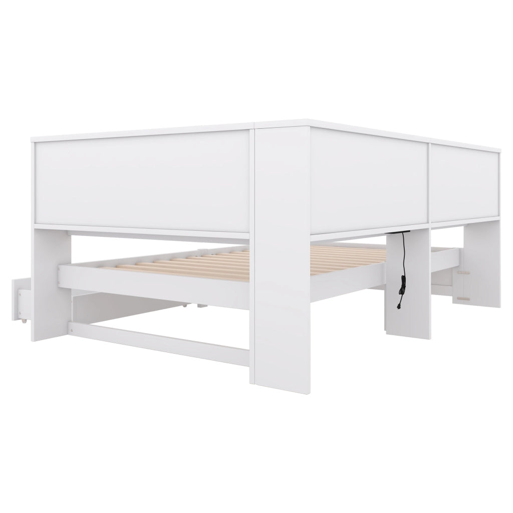LETTO 90x200 cm con 2 cassetti, prese e 2 porte USB, Bianco