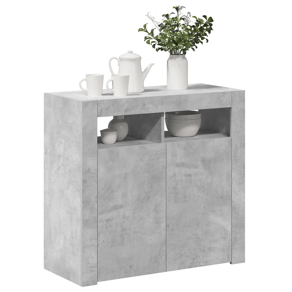 Credenza | Madia | Buffet da pranzo | Armadio da pranzo con Luci LED Grigio Cemento 80x35x75 cm