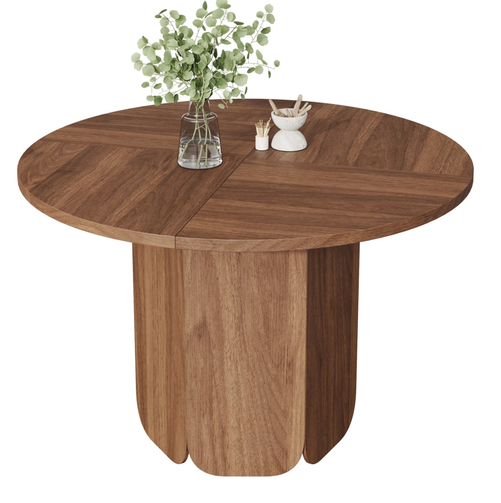 Tavolo da pranzo rotondo 120 cm in MDF colore noce; stile scandinavo; per 4-6 persone