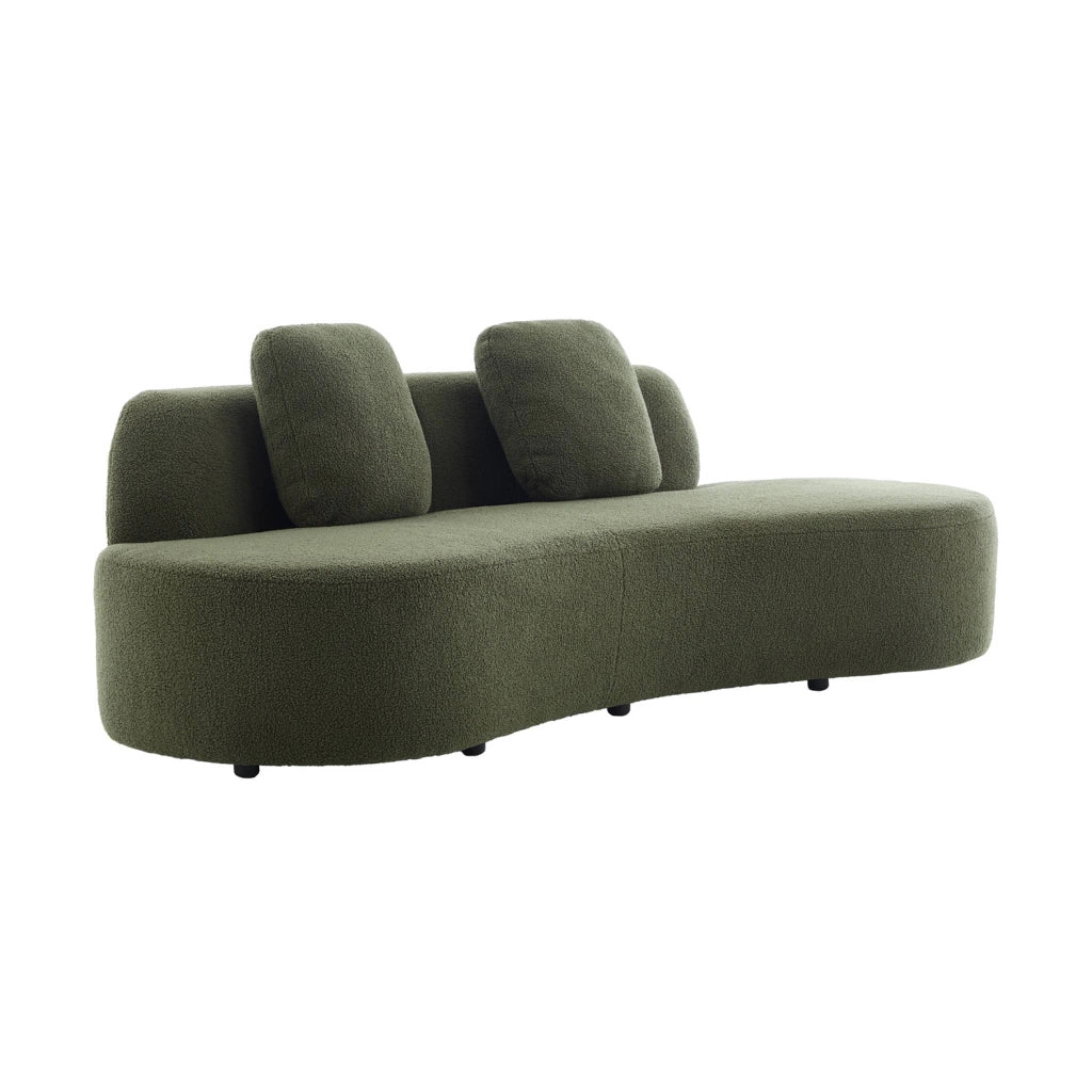 Divano virgola organico in bouclé, 3 posti, verde kaki