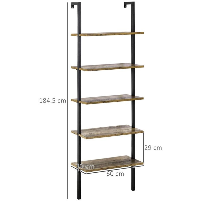 LIBRERIA A SCALA CON 5 RIPIANI IN STILE INDUSTRIALE IN LEGNO E METALLO MARRONE