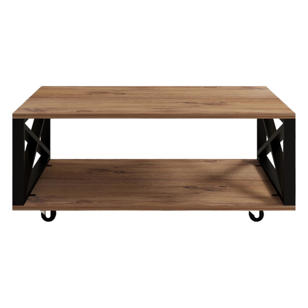 Lesegno, Tavolino da Salotto con Ruote, 98x60x34h cm Marrone Rovere Scuro