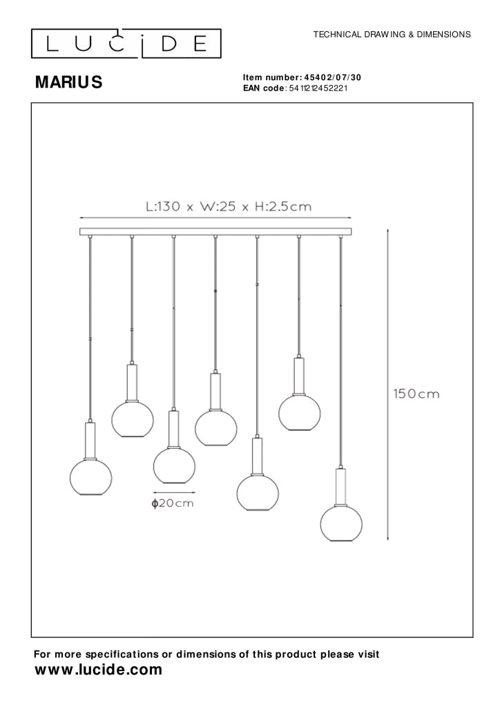 Lampada sospesa Marius 7 luci sfere vetro fumé Lucide