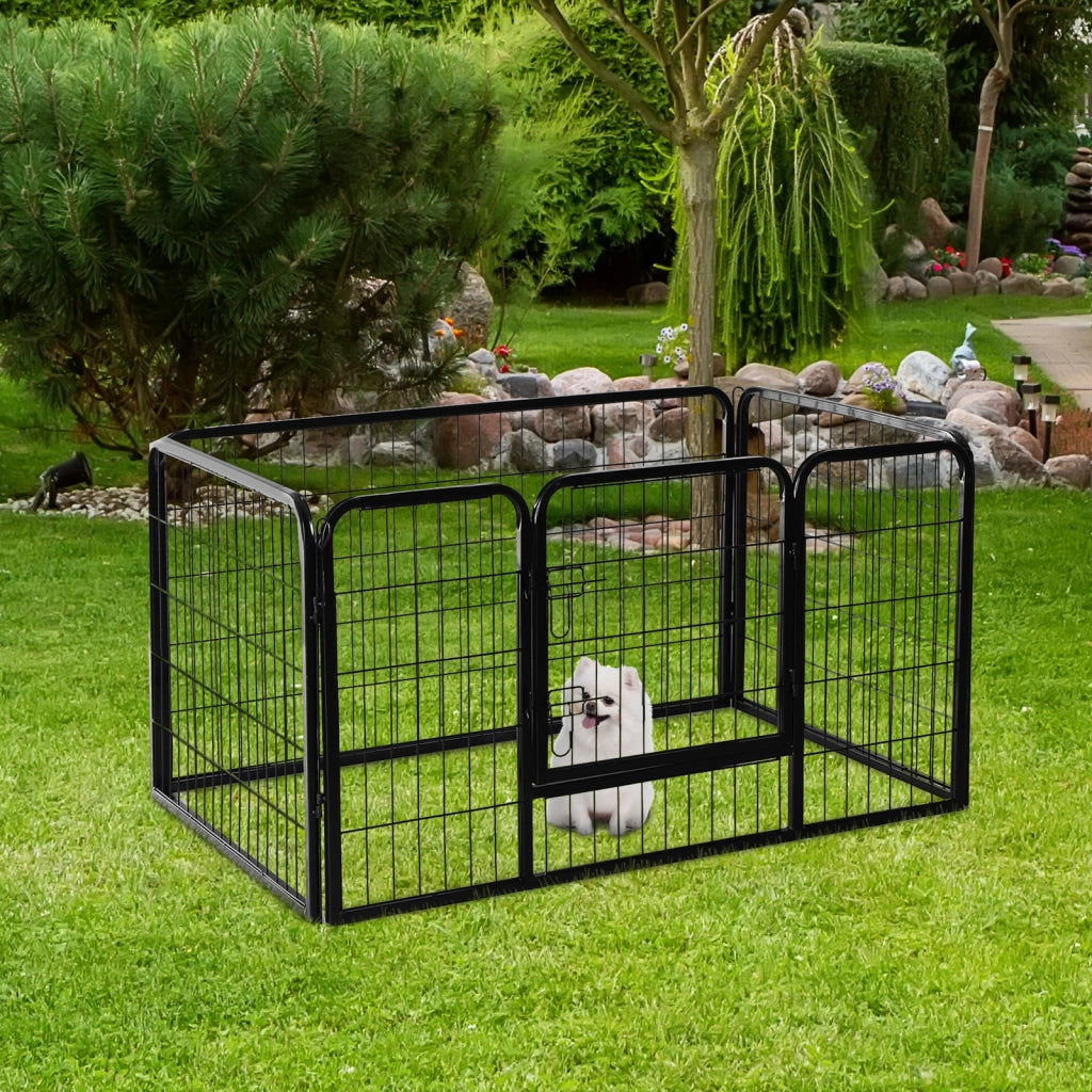 EasyComfort Recinto per Cani di Piccoli Taglia da Interno ed Esterno, Recinzione per Animali Domestici con Rete 6 pz in Acciaio e Metallo, 125x80x70 cm, Nero