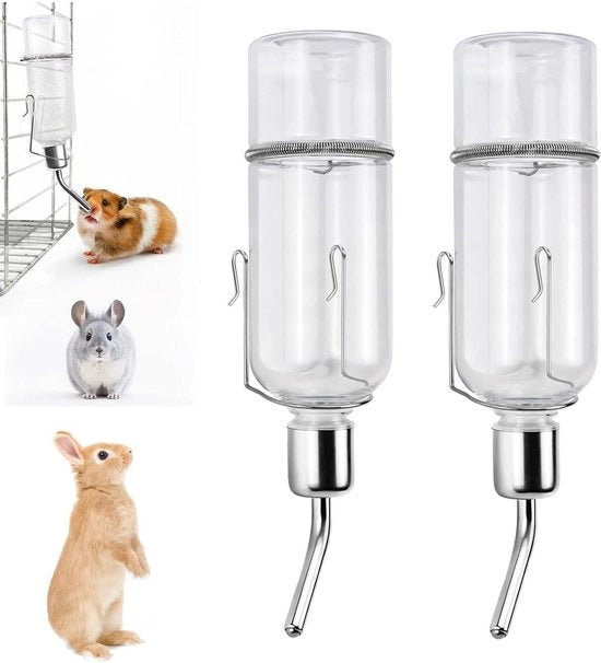 Flessa da bere per animali appesi 350 ml - fiaschetta per conigli - fiaschetta con supporto per conigli, hamsters e cavi - 2 pezzi