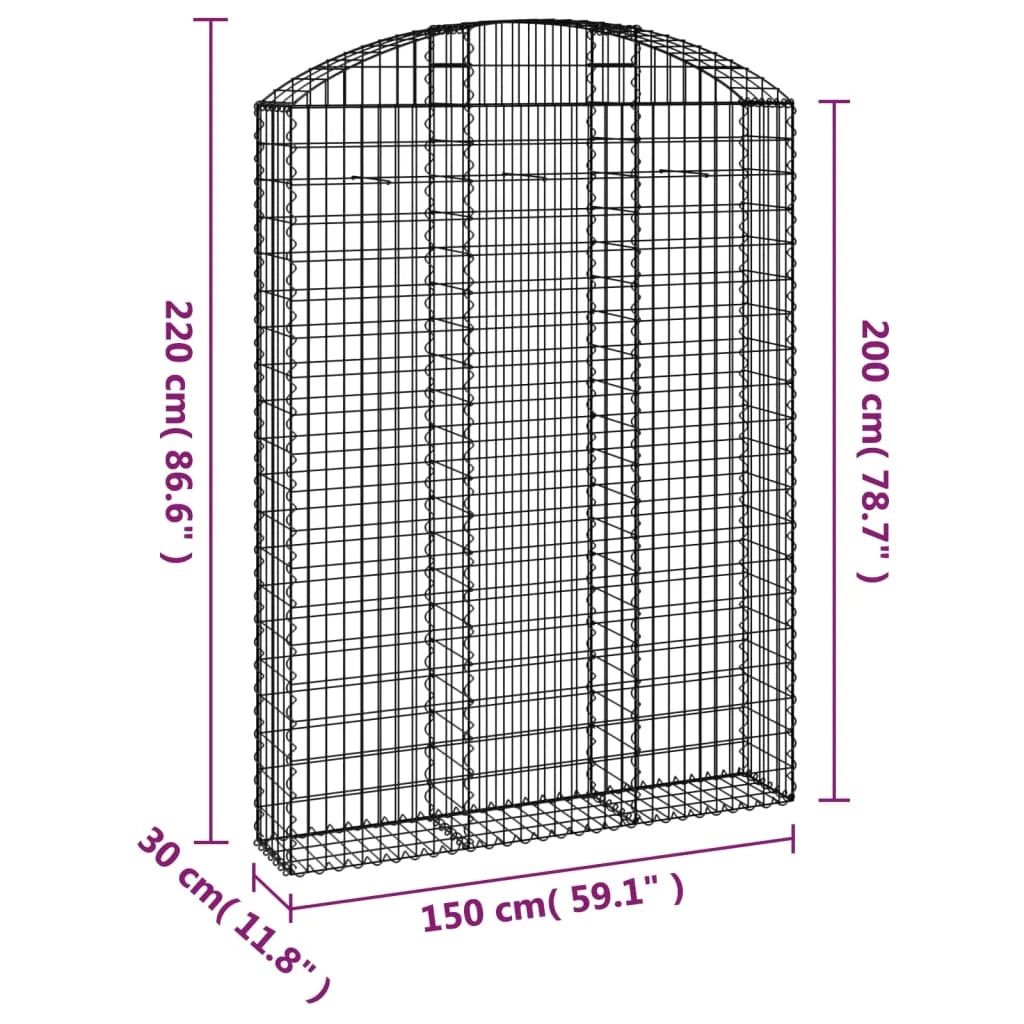 Gabbione cesto gabbia recinzione muro di contenimento ad arco 150 x 30 x 200/220 cm ferro zincato Argento 02_0039975