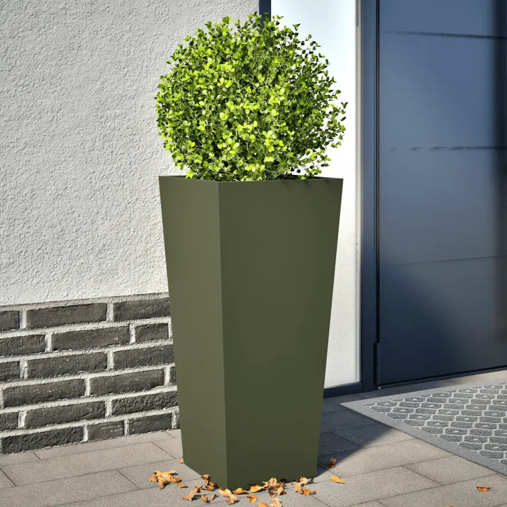 2 pz Fioriere | Cassetta per fiori | Vaso da Giardino Verde Oliva 35x35x75 cm in Acciaio