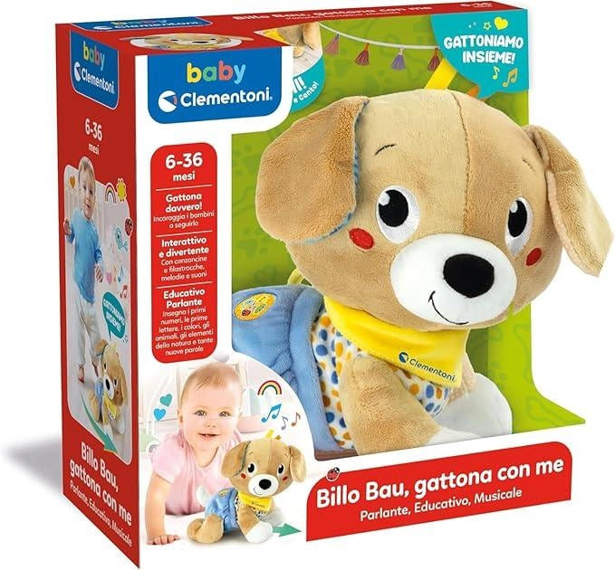 Baby Billo Bau Gattona con Me, Cagnolino Peluche per Imparare a Gattonare,Insegna Numeri, Parole, Versi degli Animali,Cl