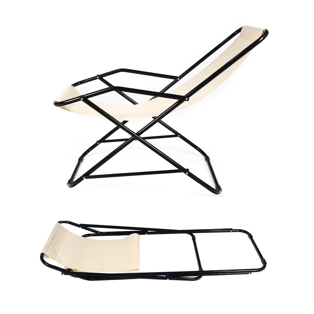 Set 2 Sdraio Sedie Spiaggina Relax Giardino Spiaggia, Pieghevoli in Acciaio e Textilene con Braccioli  Funzione Basculante Dondolo– Il Gruppone Beige