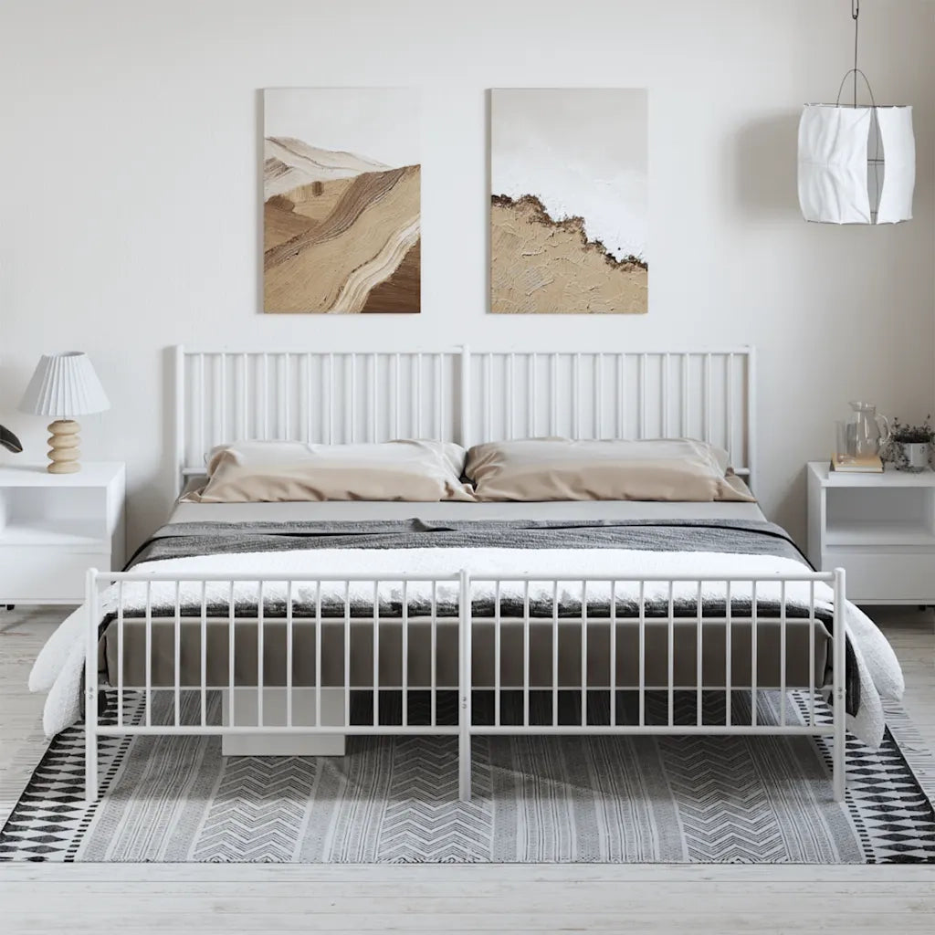 Letto matrimoniale | Letto per adulti | Giroletto con Testiera e Pediera Metallo Bianco 193x203 cm