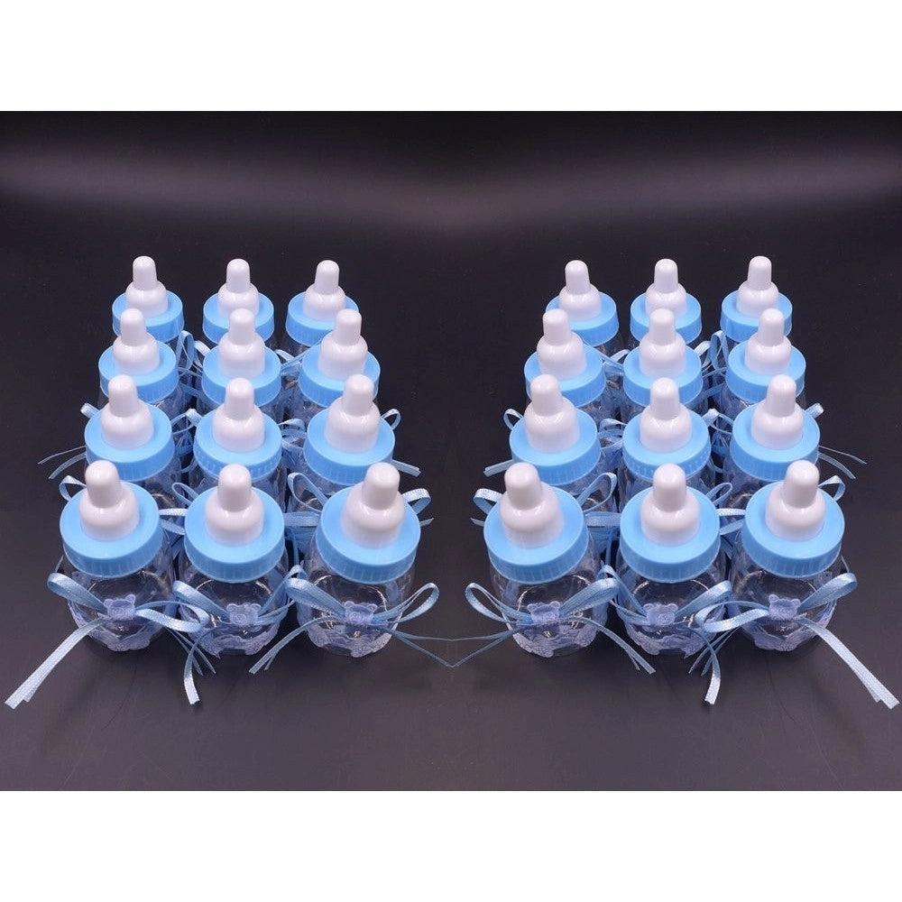 Trade Shop - Set Bomboniera Portaconfetti Per Battesimo Nascita Bottiglia Biberon Azzurro Blu -