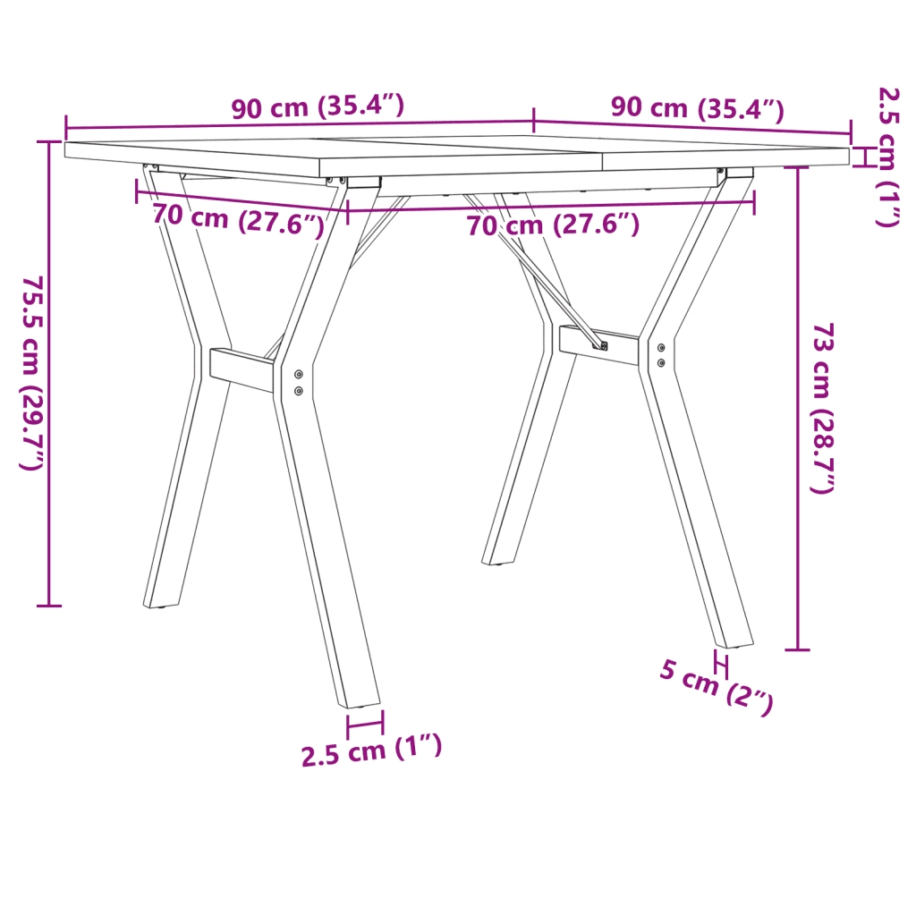 Tavolo da Pranzo Telaio a Y 90x90x75,5 cm Legno Pino e Acciaio