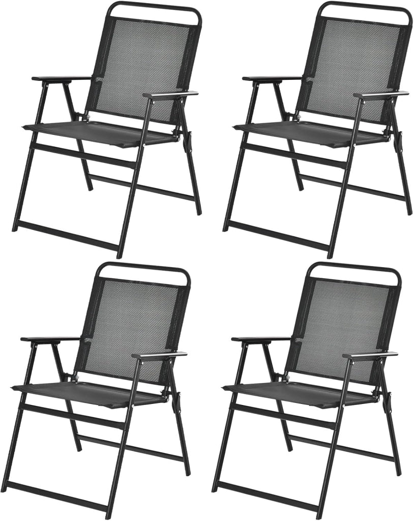 Set di 4 sedie pieghevoli da giardino portatili con schienale alto, sedie da balcone con piedini antiscivolo, sedie da campeggio portata fino a 150 kg, sedie da terrazza per giardino, patio
