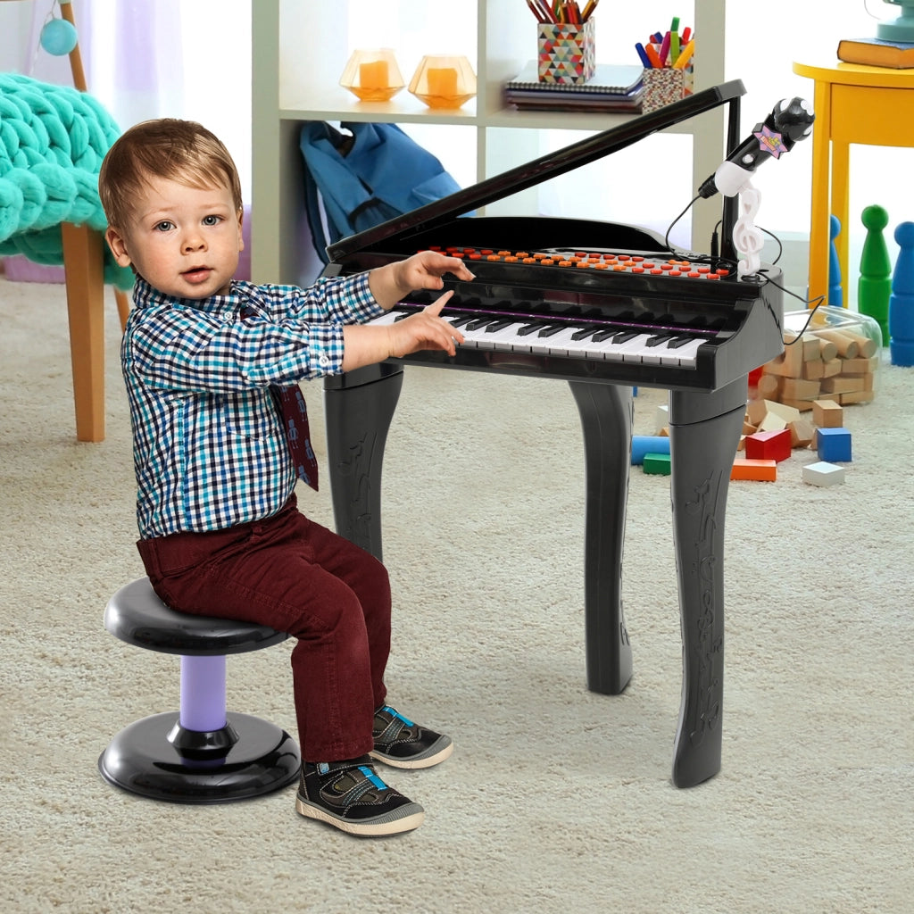 Pianoforte Elettrico Giocattolo Strumento Musicale per Bambini con 37 Tasti Microfono e Sgabello 48x39x69cm Nero
