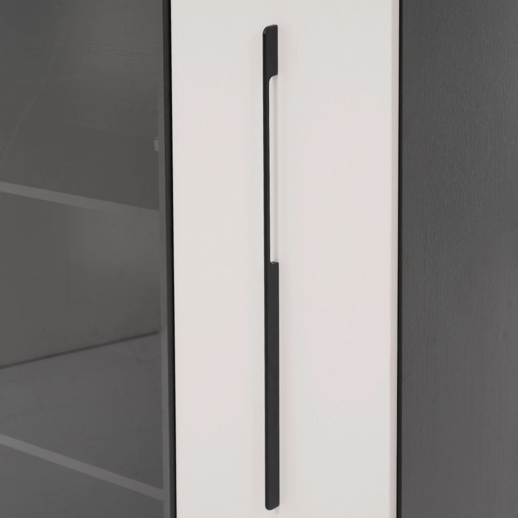 Vetrina multifunzione 70x40x160 cm con LED, ante in vetro e contenitore laterale, nero/bianco