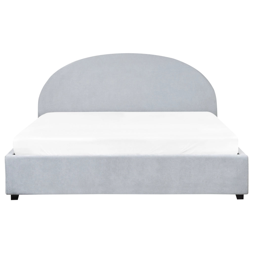 Letto contenitore matrimoniale di ciniglia imbottito tessuto azzurro retrò minimalista 180 x 200