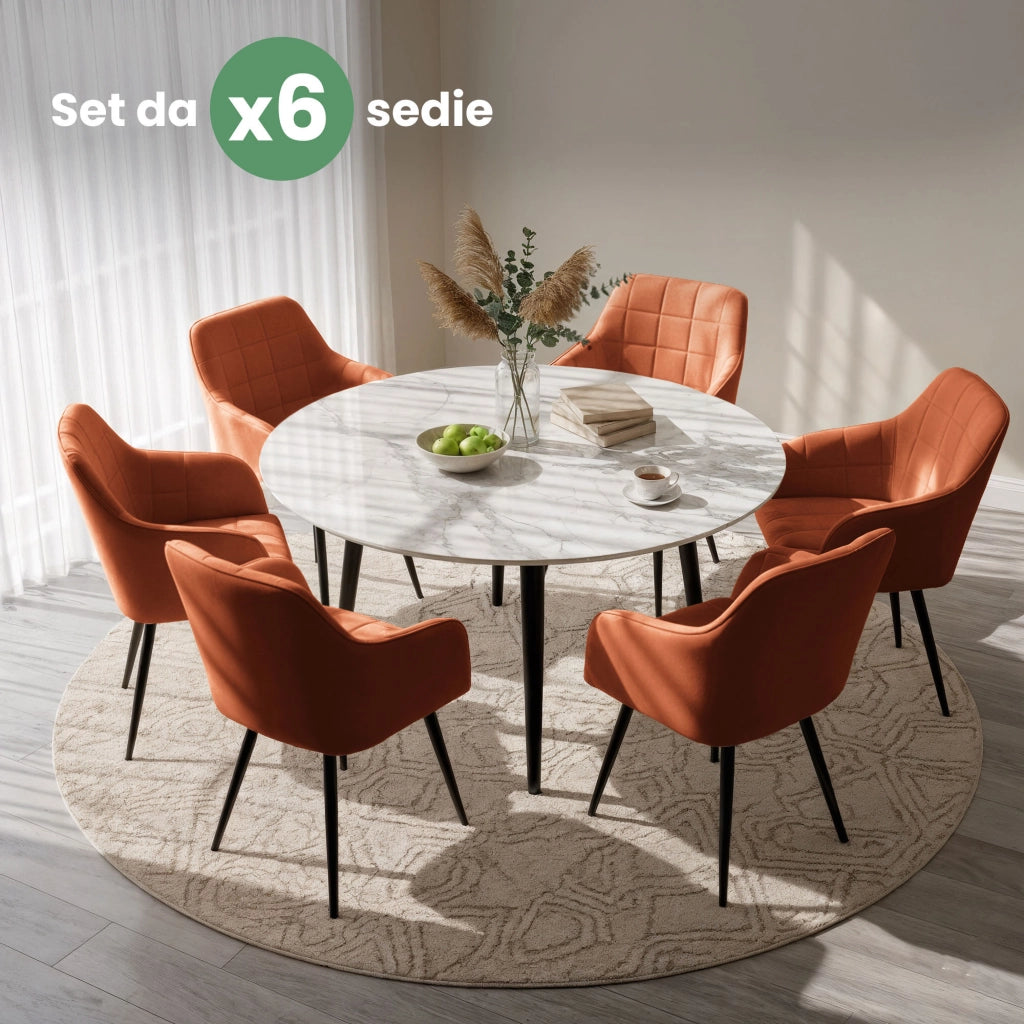Set di 6 Sedie imbottite con cuciture quadrate LUXANO Rame gambe nere