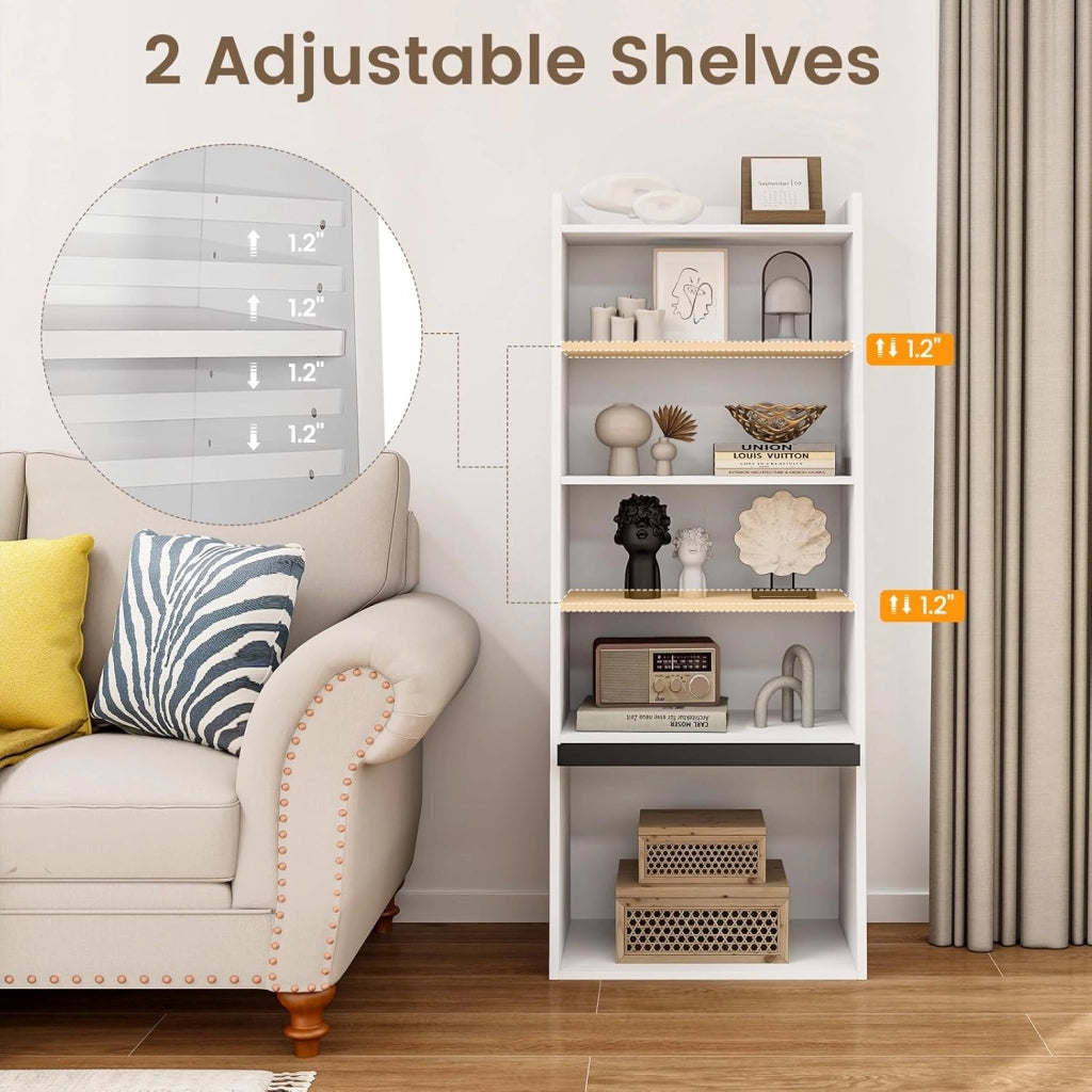 Libreria a 6 livelli, libreria autoportante a scala con 2 ripiani regolabili e porta ribaltabile, espositore multifunzionale con kit anti-ribaltamento, per soggiorno, camera da letto, casa,