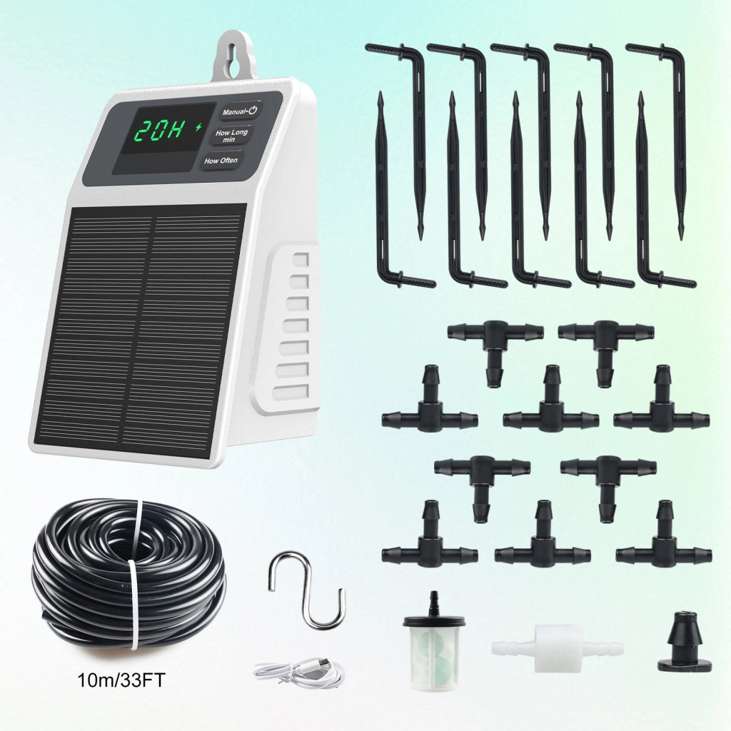 Kit irrigazione automatica solare programmabile per 10 piante in vaso batteria 2200mAh impermeabile IPX5 tubo resistente ai raggi UV Bianco