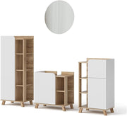 Set di mobili da bagno Karen, Sonoma/Bianco, 60 cm, composto da mobile lavabo, pensile a specchio, colonna e base media
