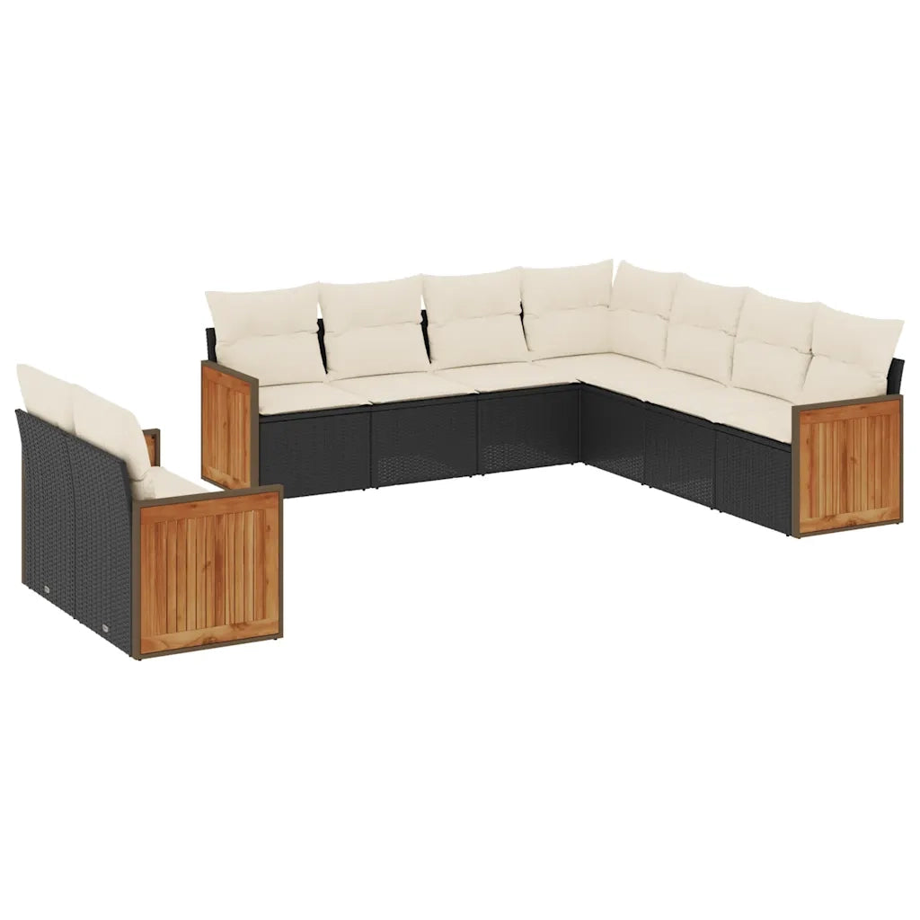 Set Divani da Giardino 9 pz con Cuscini Nero in Polyrattancod mxl 88168