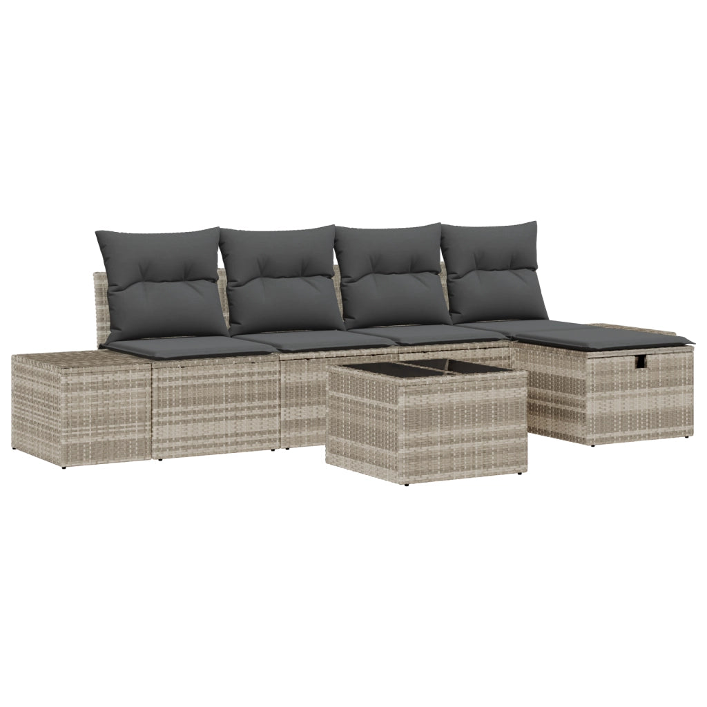 Set Divano da Giardino 6 Pezzi con Cuscini Grigio Chiaro Rattan Sintetico