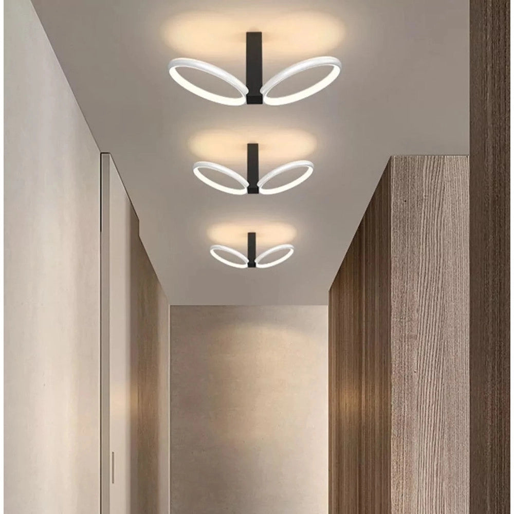 Trade Shop - Plafoniera Led 22w 2 Cerchi Bianco Moderno Lampadario Soffitto Doppio Anello 50537 -