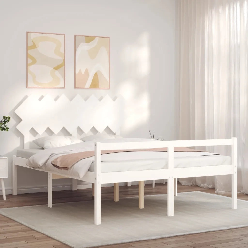 Letto per Anziani con Testiera Bianco 140x190 cm Legno Massello 3195527