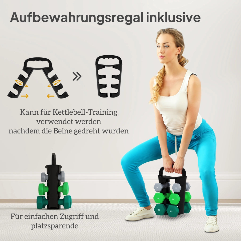 Set manubri con rastrelliera ¨C Zephmum ¨C 6 pezzi 1kg 2kg 3kg