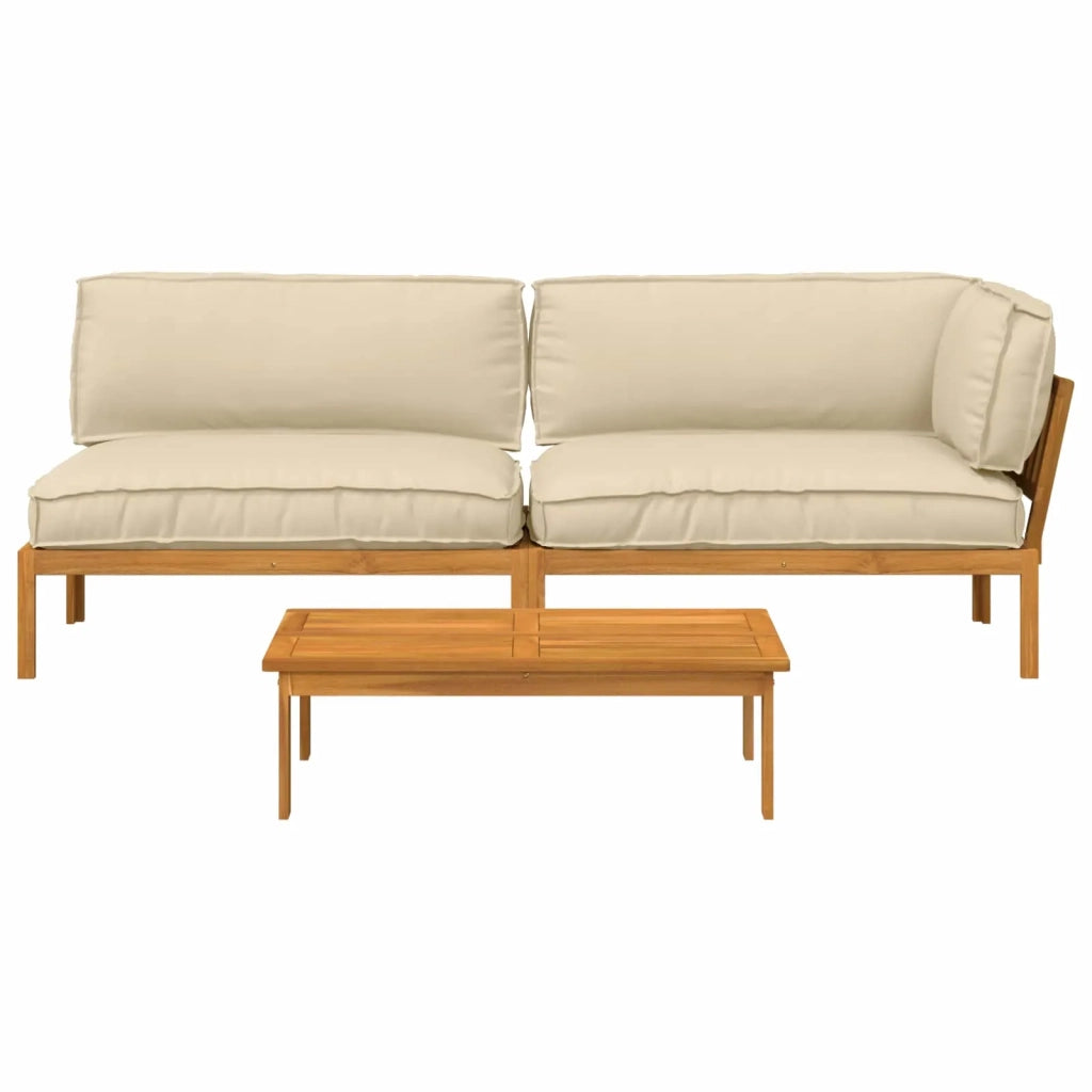 Set di divani con cuscino 3 pcs Beige Legno di Acacia Massello 3418477
