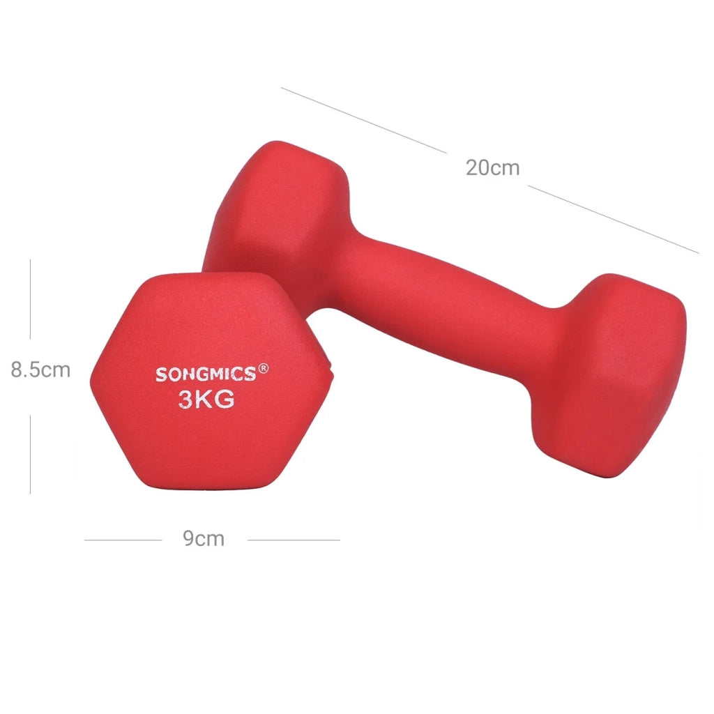 Set di 2 manubri da 3 kg per fitness e bodybuilding rossi 12_0002018
