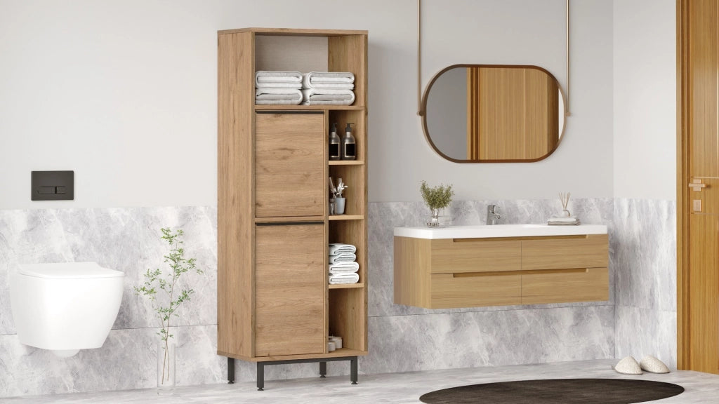 Mobile da bagno in legno "ON10C" - 60 x 46 x 161 cm - Marrone