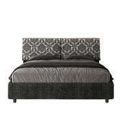 Letto Matrimoniale 160x200 cm con Rete e Contenitore con Testata e Alzata Comoda Imbottito in Tessuto Agata Mados Blu