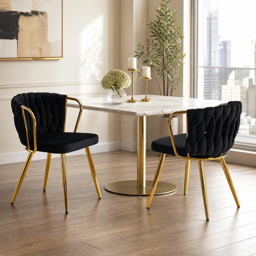 SEDIA da pranzo in velluto nero con gambe in metallo oro 59.5×51.5×45.5 cm