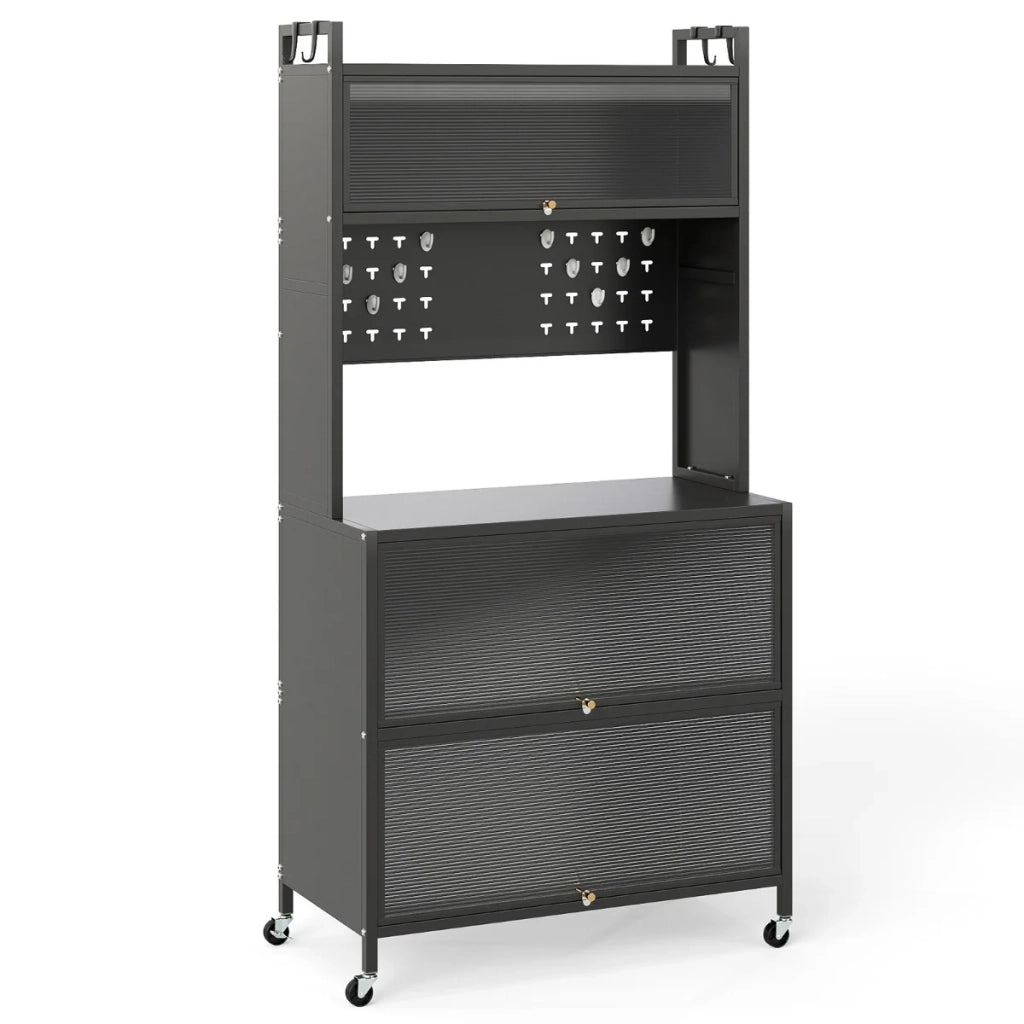 Scaffale mobile da cucina a 5 ripiani 80 x 40 x 160 cm con ante traslucide design moderno metallo grigio 20_0017405