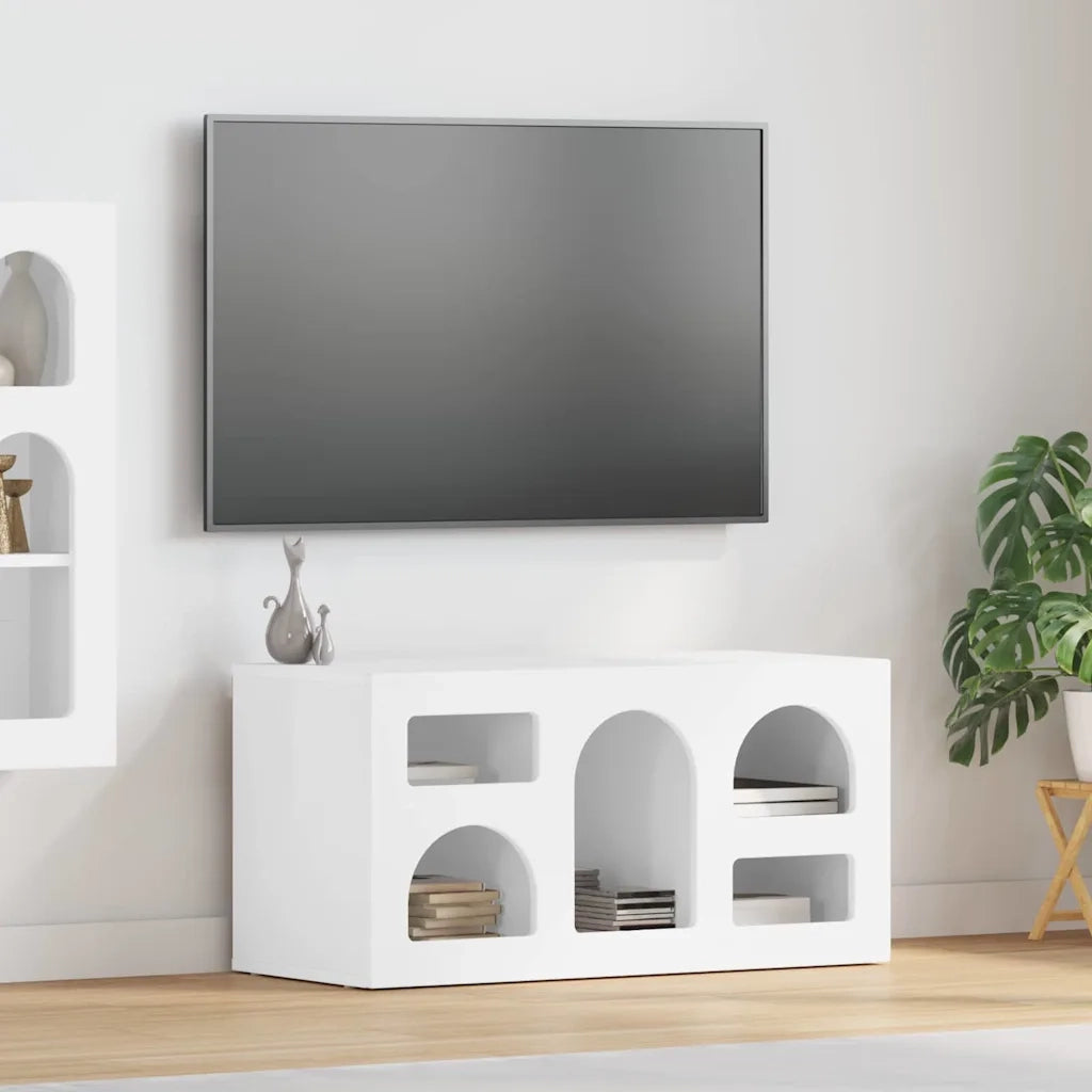 Mobile TV Bianco Lucido 80 x 35 x 40 cm Legno multistrato 891278