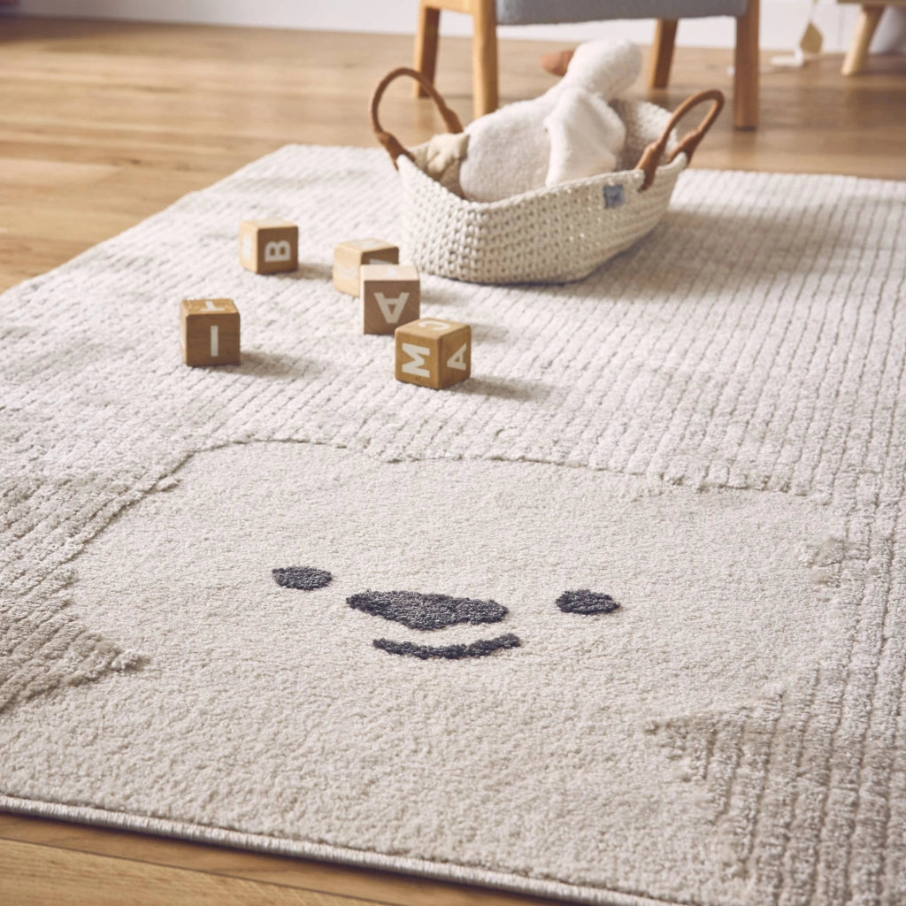 Tappeto per bambini beige/crema, piccolo tappeto con orsetto