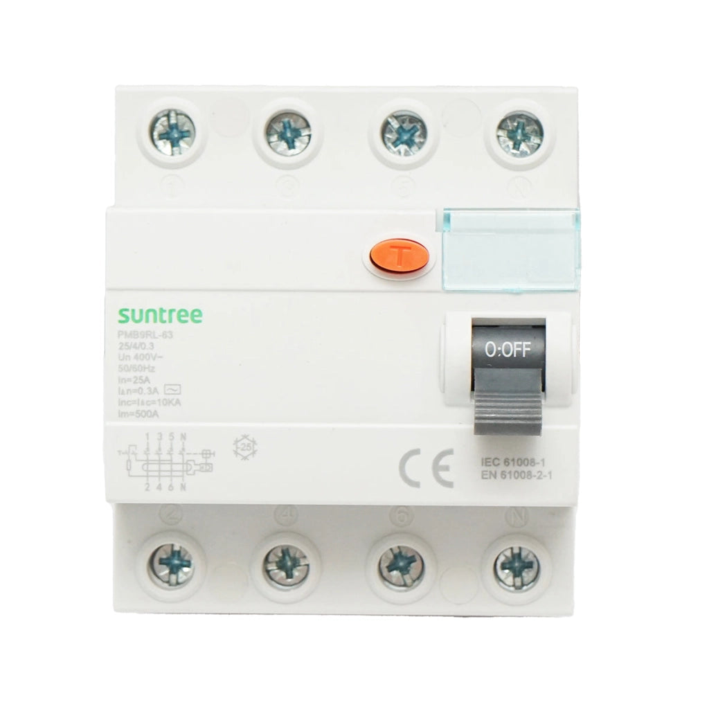Interruttore differenziale 4P 25A 30mA 6kA, tipo AC Suntree