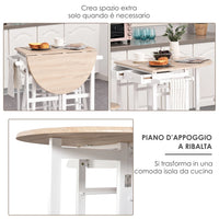 EasyComfort Carrello da Cucina Pieghevole, Mobile da Cucina Salvaspazio con 2 Sgabelli 2 Cassetti 5 Ruote (Rotazione 360°), Legno MDF Bianco