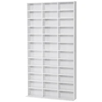 Libreria Porta CD in Legno con 3 Colonne da 12 Ripiani ad Altezza Regolabile, 102x23.5x195 cm, Bianco
