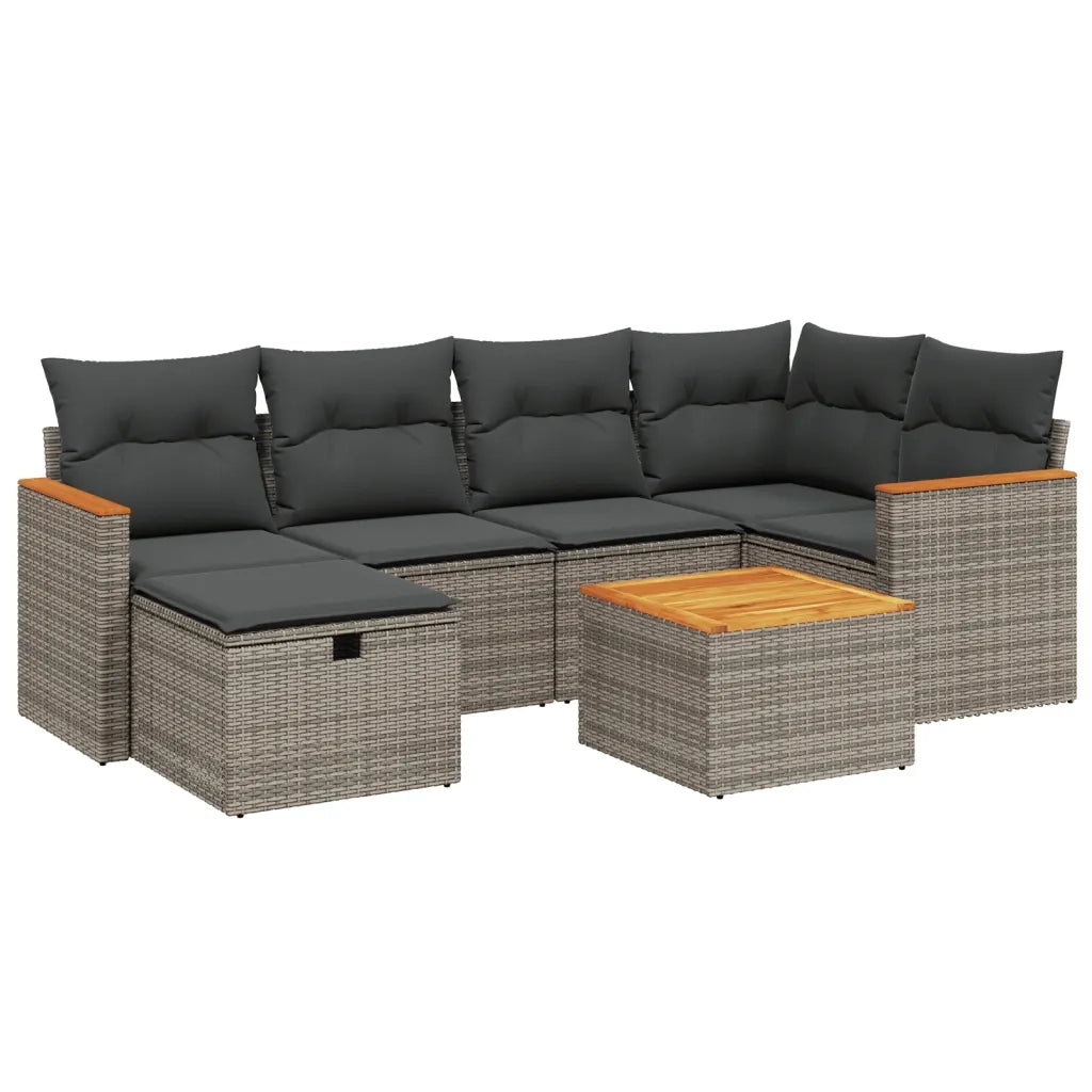 Set Divani da Giardino 7 pz con Cuscini Grigio in Polyrattan 3265309