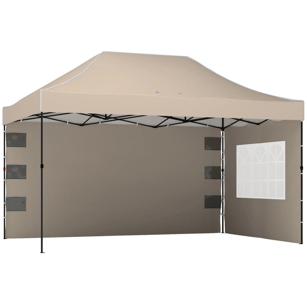 Gazebo Pop Up Pieghevole 430x290x315 cm con Pareti Laterali e Finestre in Metallo e Tessuto Oxford Marrone Sabbia