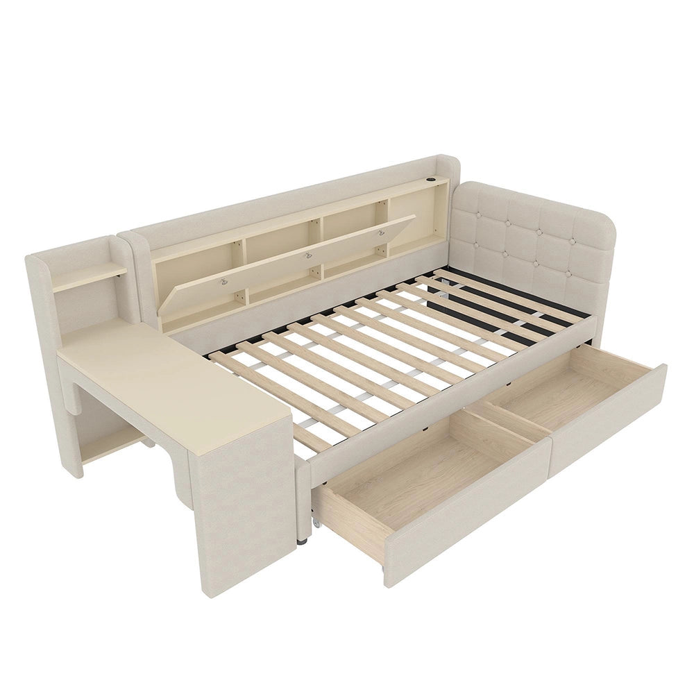 Divano letto 90x200cm?- Xylo - scrivania USB lino beige